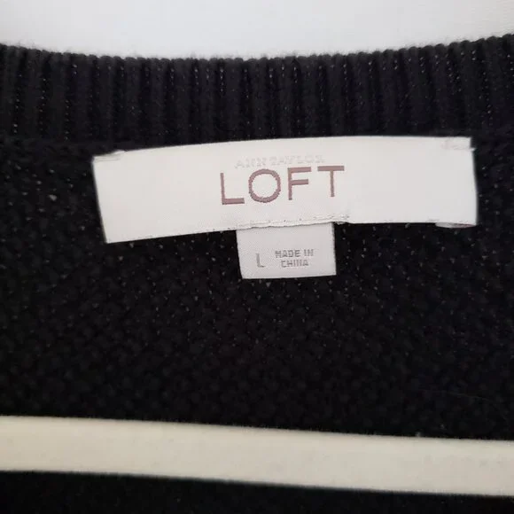 Woman Ann Taylor Loft Black Round Neck Long Sleeve Sweater Top Size L - Picture 2 of 10